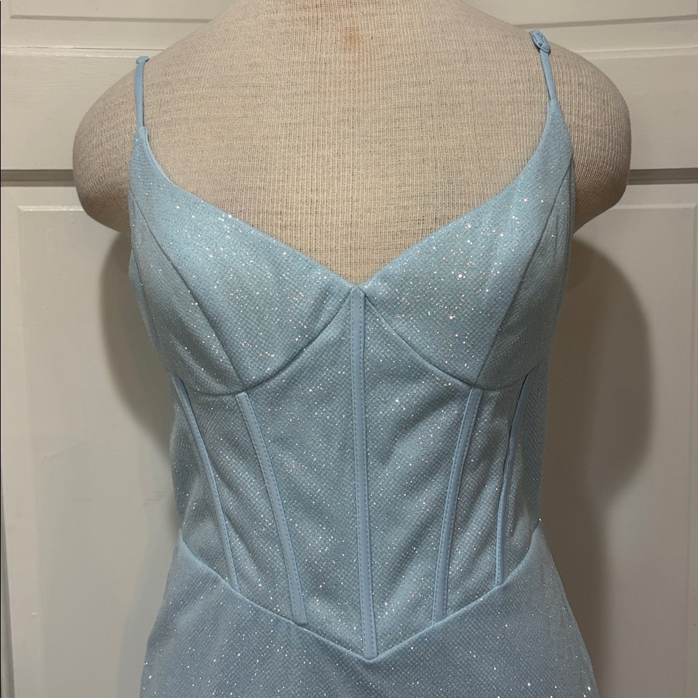 Abby Paris sz 10 light blue sequin spaghetti strap prom formal dress NWT - Picture 5 of 11